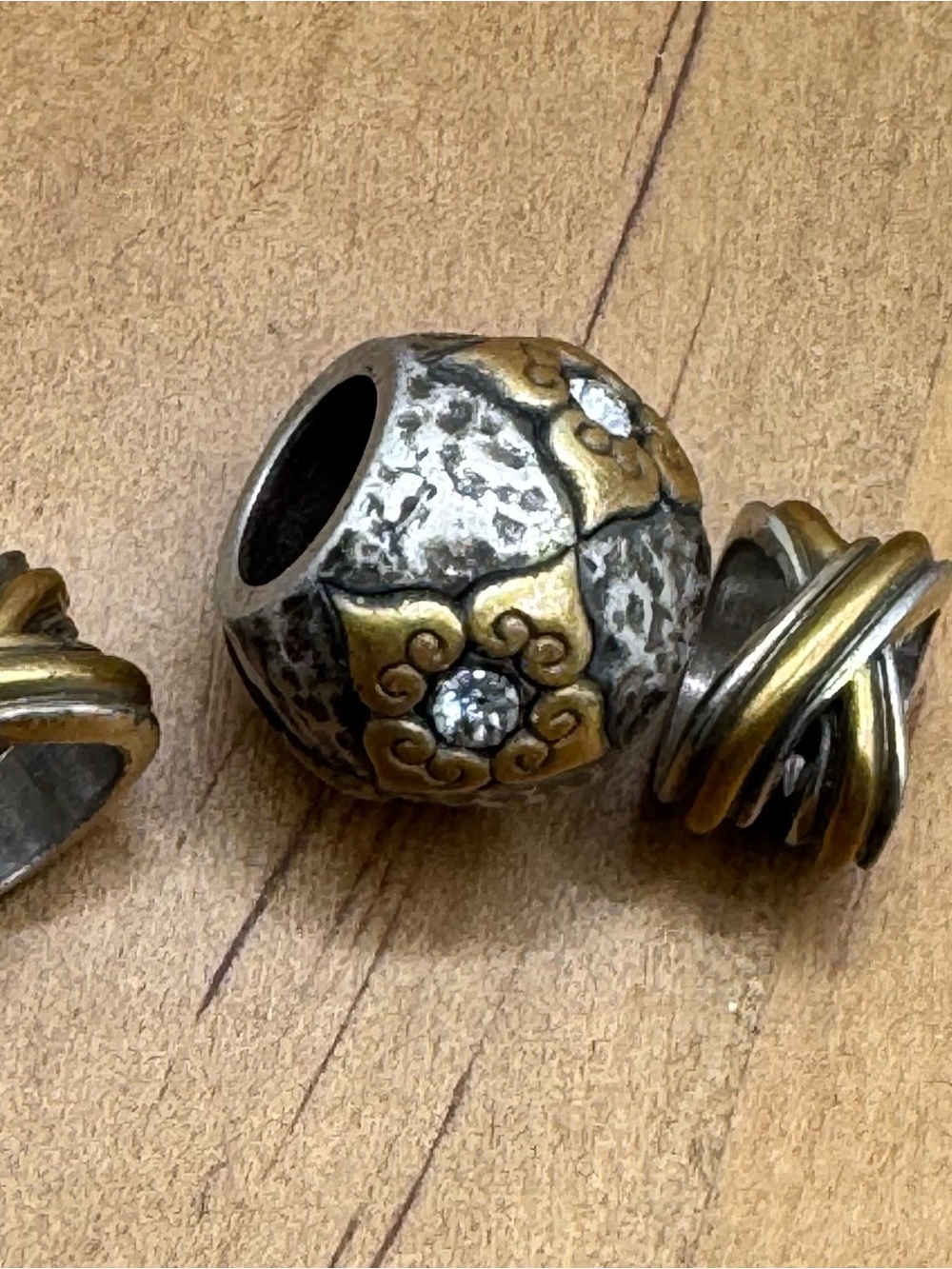 Brighton Two-Tone Silver and Gold  with Crystal Accents Bead Bracelet Charm Trio